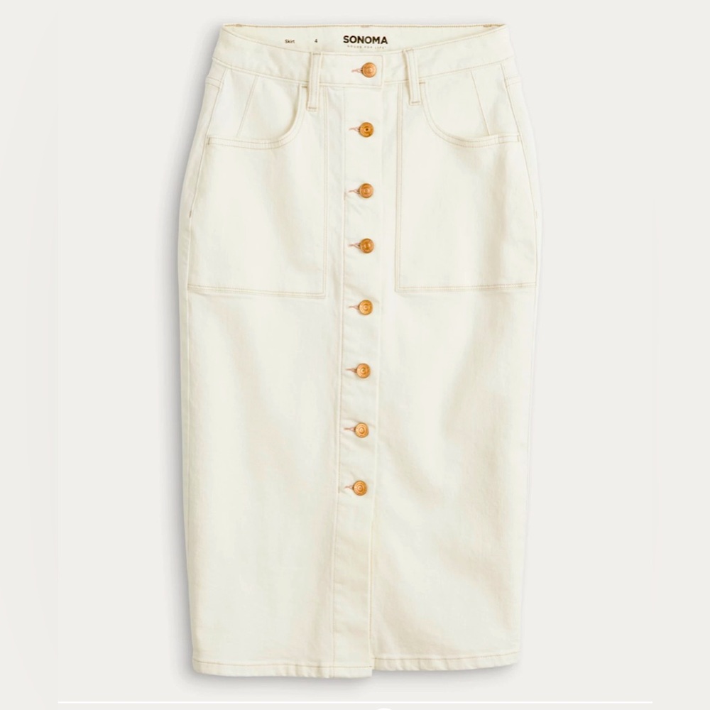 NWOT Sonoma Women’s Good for Life Midi Cream Button Skirt Sz 12